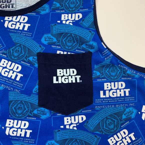 Budlight Beer Tank Top Mens L Large Blue Allover Print Sleeveless Round Neck - Picture 6 of 9